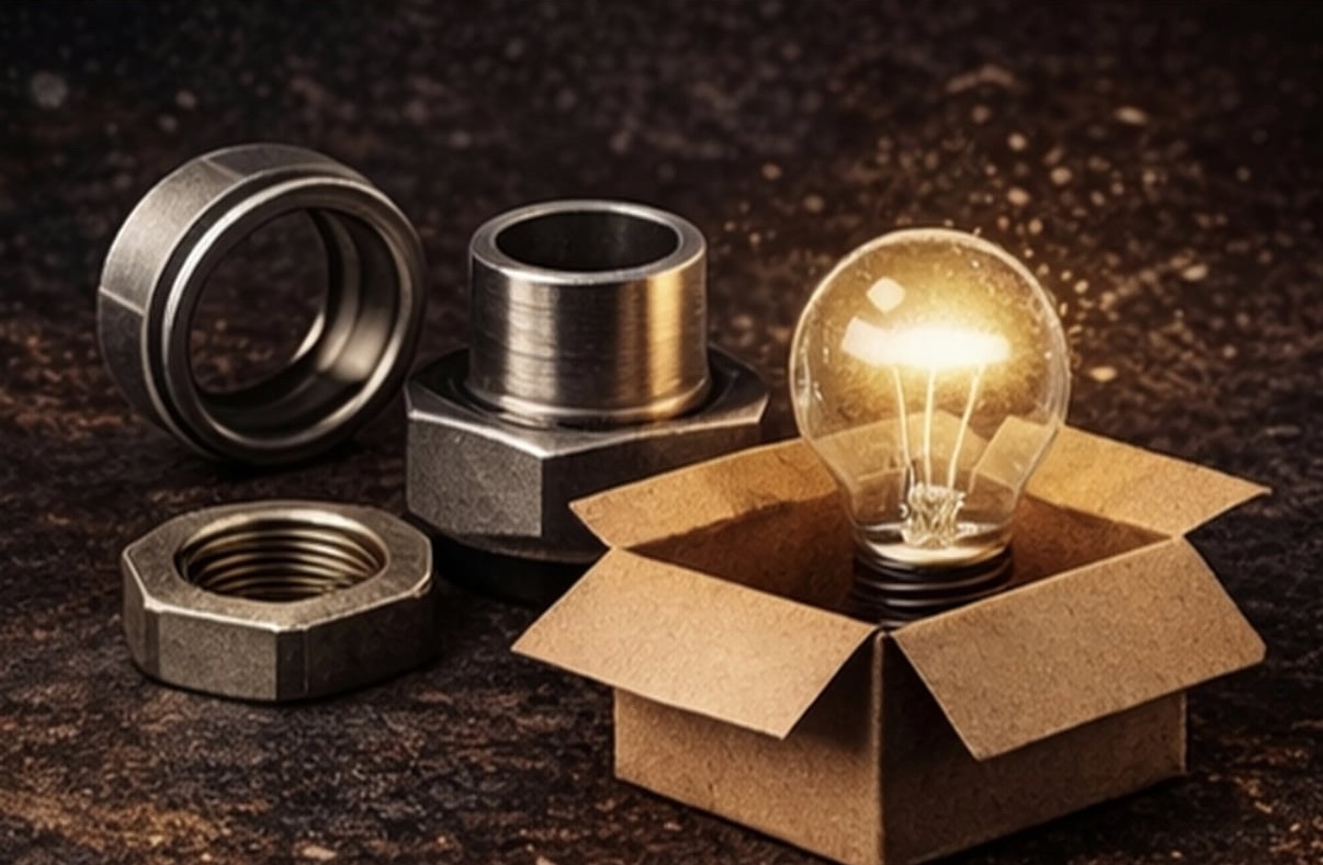 Fasteners with lightbulb in a box