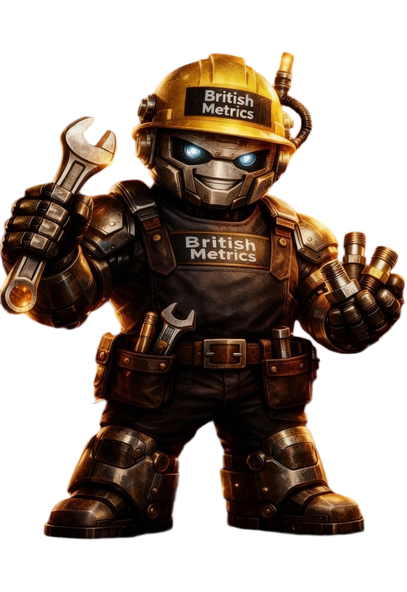 British Metrics robot with construction hat