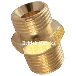 PT38-14 Hex Nipple 3/8 BSPP x 1/4 BSPT Brass