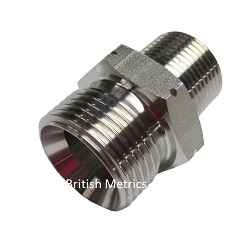 SS1118-00-2424 Stainless hex nipple with 11/2 BSPP male threads x 11/2 NPT male threads