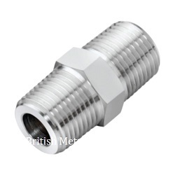 SS1120-00-0404 Stainless hex nipple for hydraulic use 1/4 BSPT x 1/4 NPT