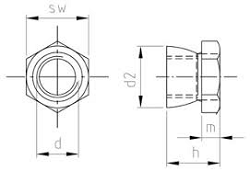 9150A2-16 Break Off Security Nut M16 A2 Stainless
